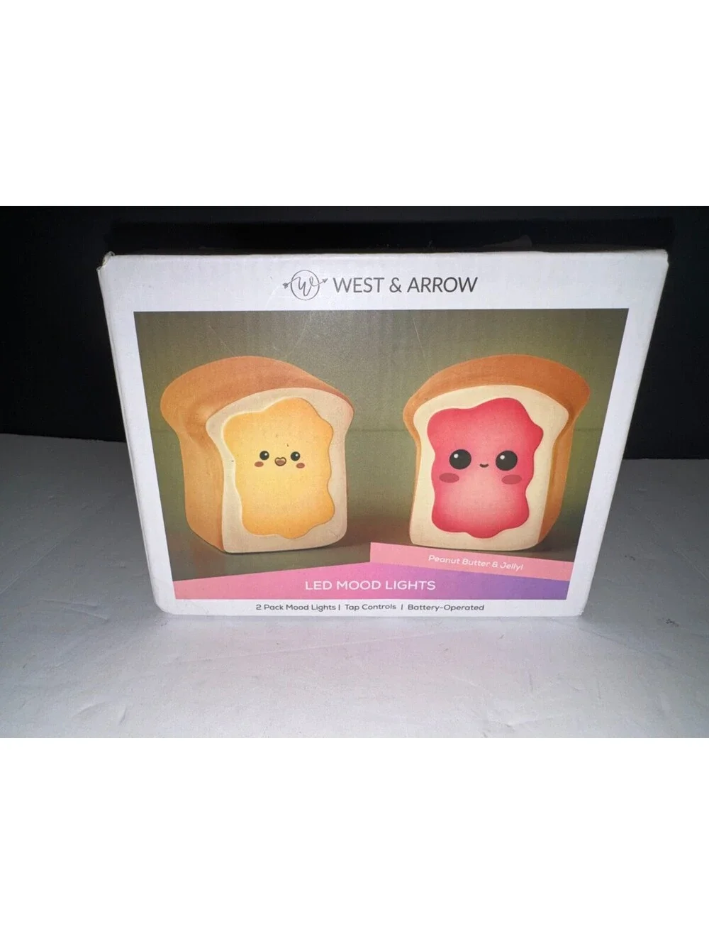 West & Arrow Peanut Butter and Jelly Toast LED Mood Lights 2 Pack Tap-Controlled